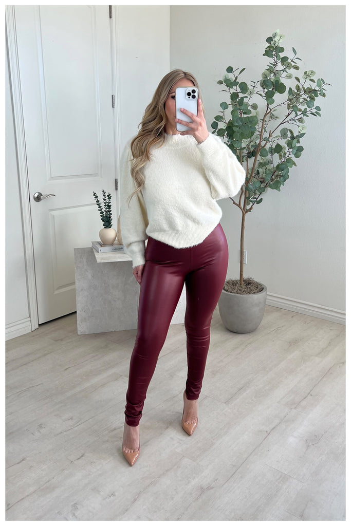 Faux Leather Leggings (Burgundy)