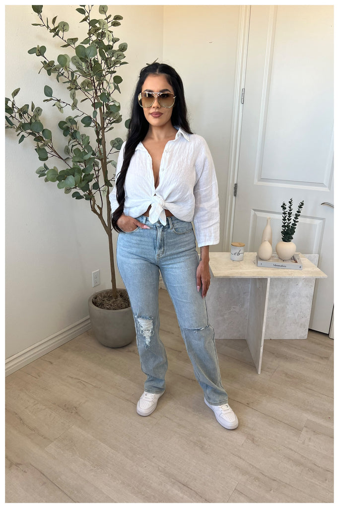 Harlow Linen Button Up (White)