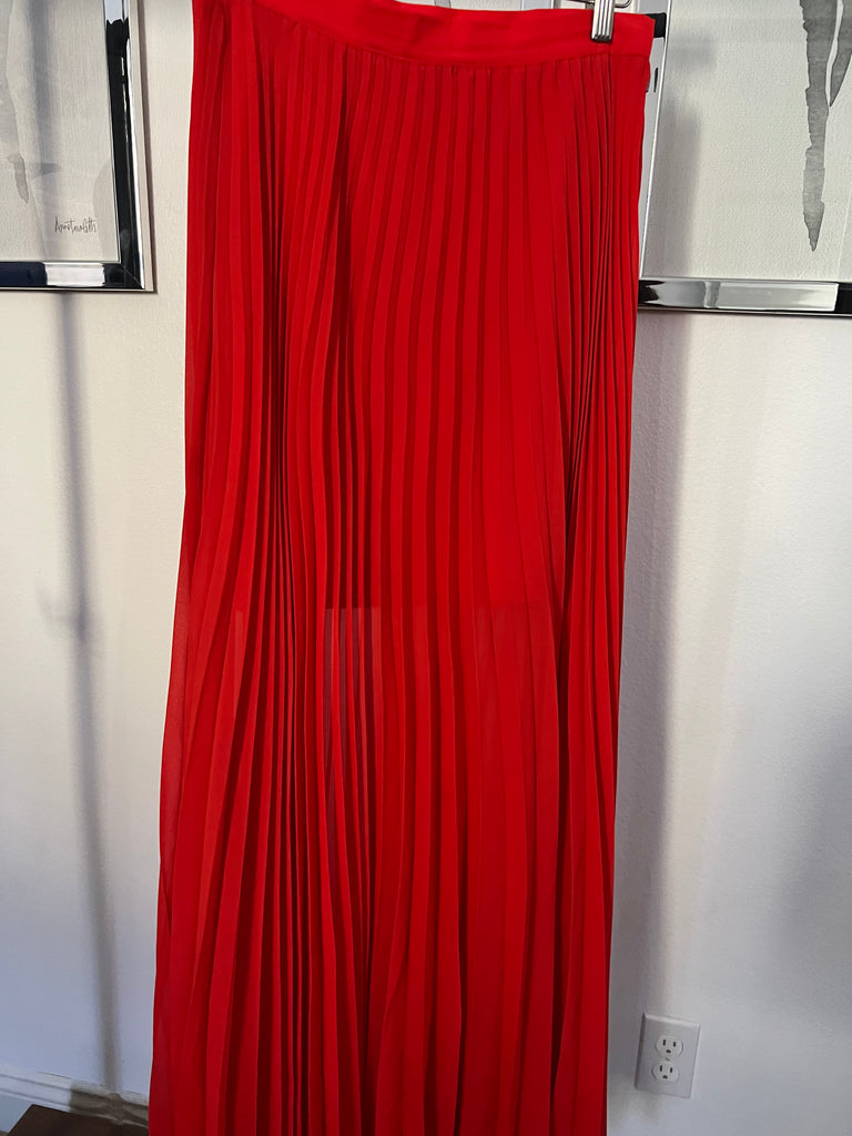 Red Pleaded Maxi Skirt