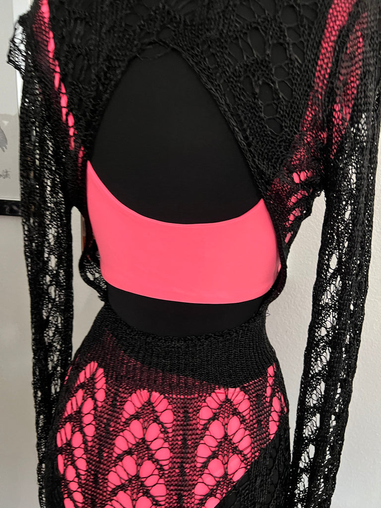 Black Crochet Cover up Dress